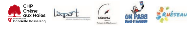 Logos du CHP Chêne aux Haies, de l'Apart, l'équipe AJ, PASS, Rhéseau